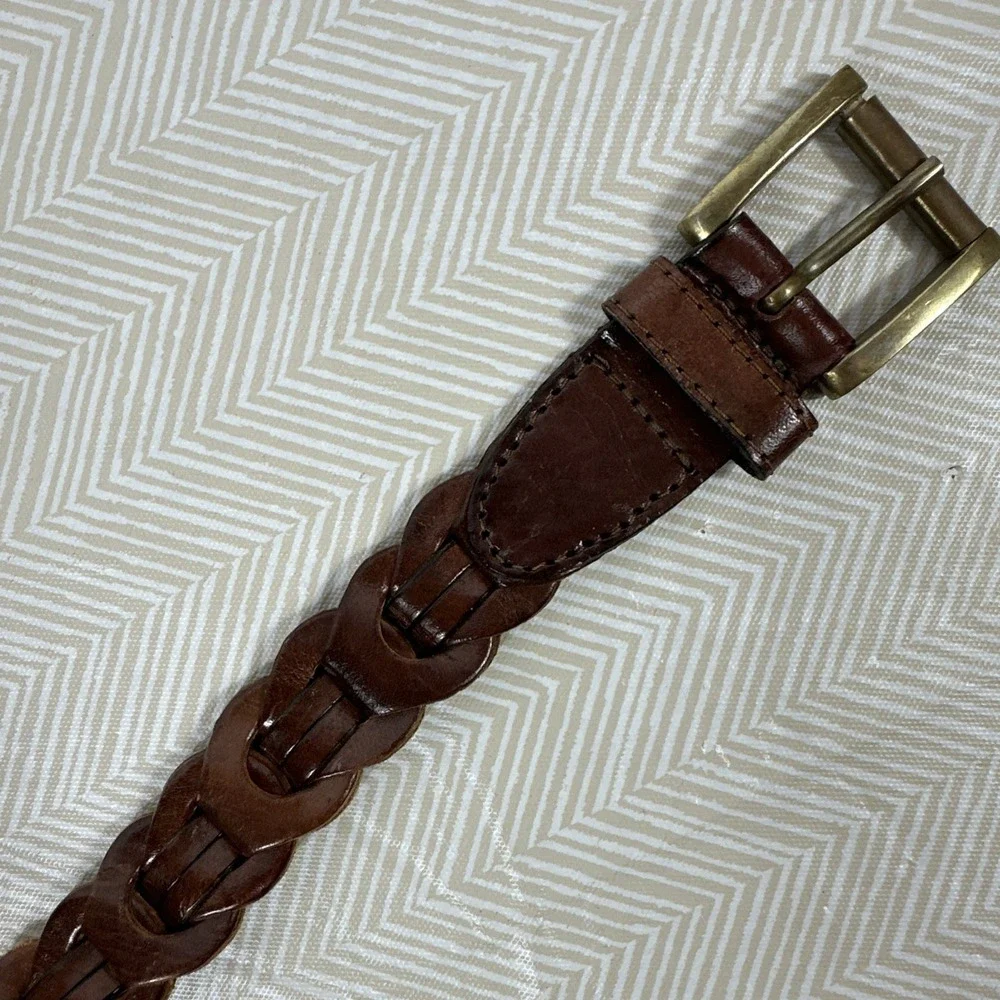 Looped Genuine Leather Belt Womens Med‎ Braided Brown (36.5 Inches) Brass Buckle